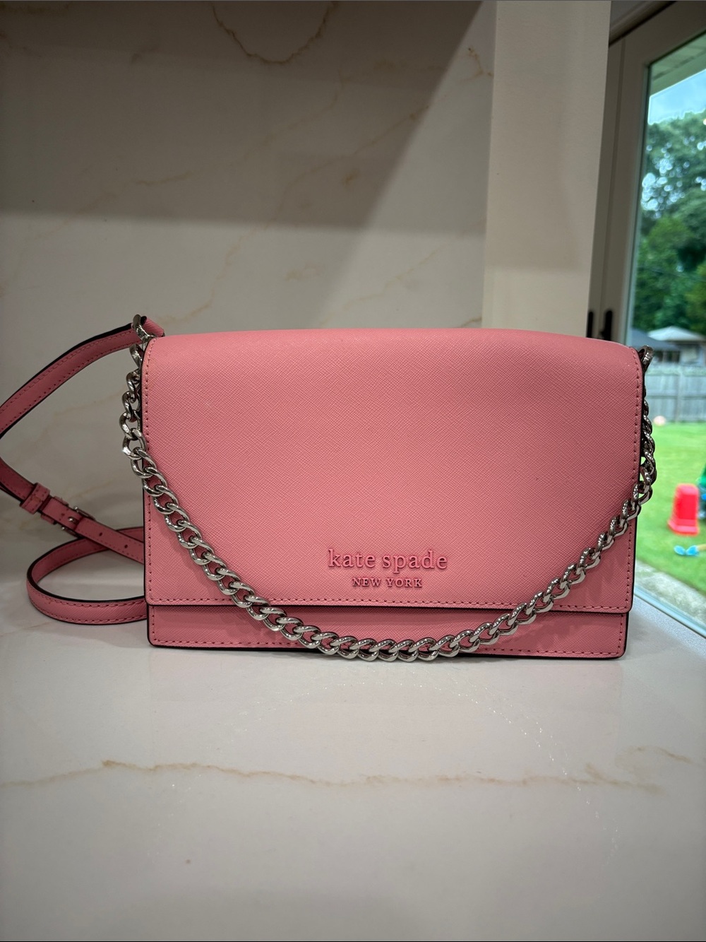 kate spade Pink Saffiano Leather Chain Crossbody Bag